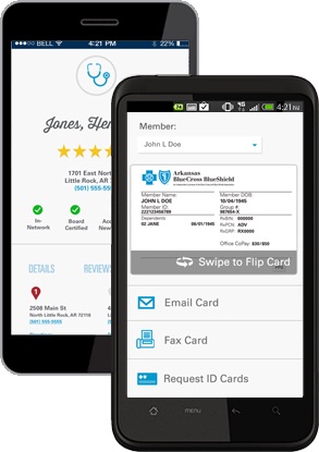 app-screens Images of the Arkansas Blue Cross and Blue Shield app on mobile phones.